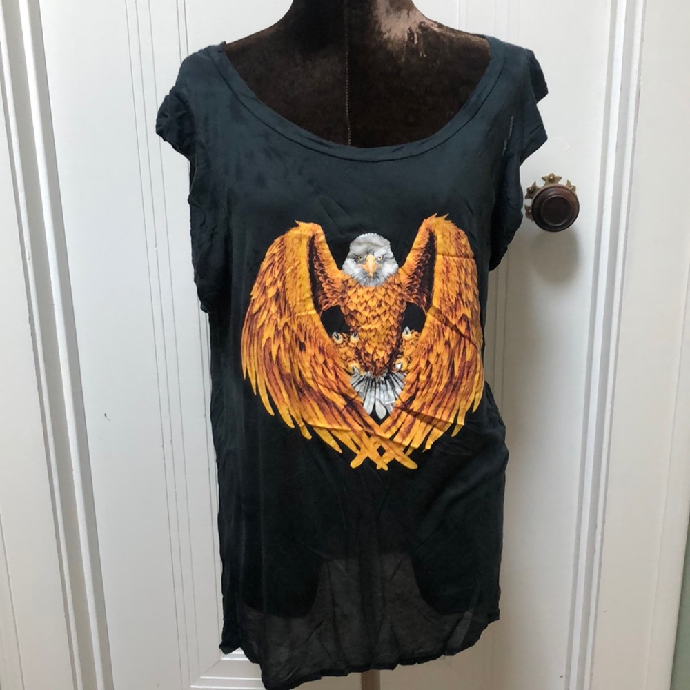 Torn by Ronny Kobo Black Ruffle Sleeve T Shirt L